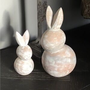 Crate&Barrel Wooden Set Bunny Figurines in Whitewashed Wood
